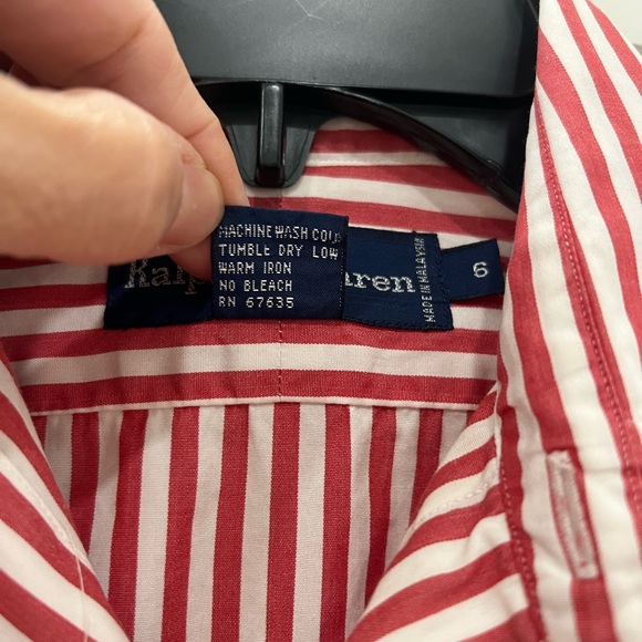 Vintage Ralph Lauren Women's Red/White Striped Shirt size 6 - Picture 3 of 11